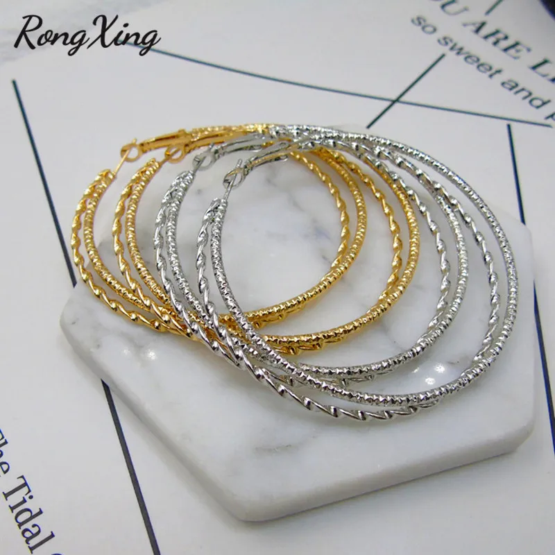 Женские серьги-кольца RongXing стильные двухслойные большие круглые серьги в стиле