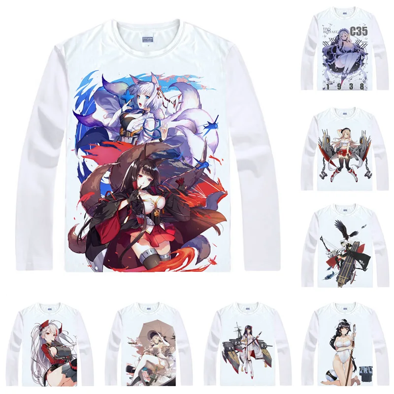 Azur Lane футболки Для мужчин в стиле хип хоп с длинными рукавами рисунком из аниме