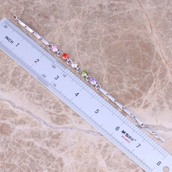 Разноцветный зеленый перидотовый посеребренный многослойный браслет-цепочка 6