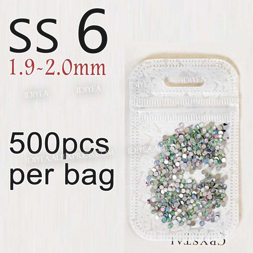 SS6 500PCS Смешанные опаловые цвета, все размеры, SS3-SS30, стразы для дизайна ногтей, для рукоделия, 3D маникюра, не горячая фиксация, кристаллы, блестящие стразы, камни на ногтях - Цвет: SS6 500PCS