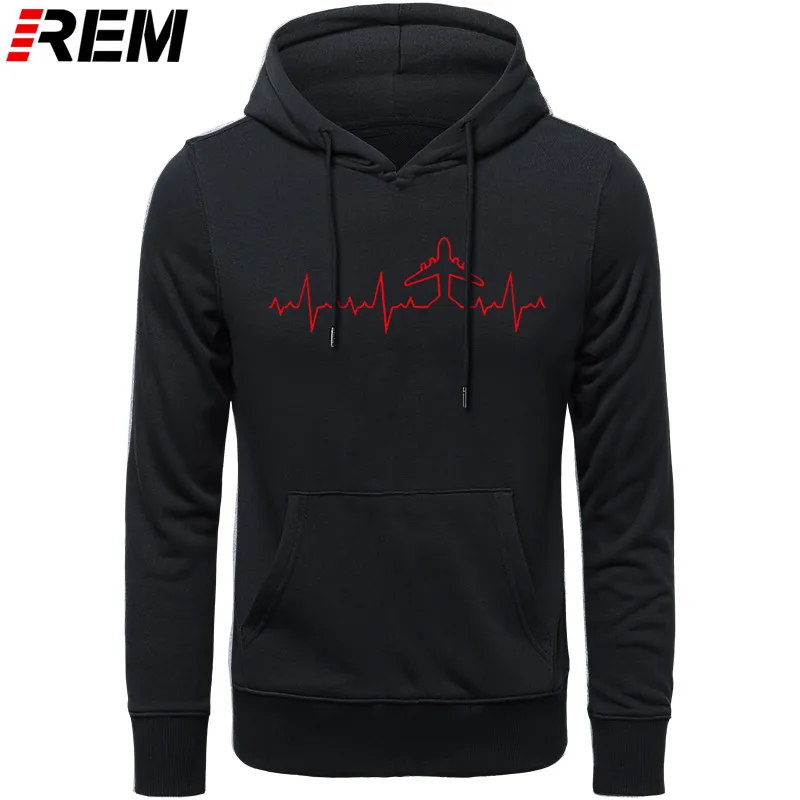 REM Heartbeat Пилот самолета забавные мужские толстовки с принтом длинный рукав хлопок Пилот самолета мужская одежда рубашки, толстовки, свитшоты - Цвет: BLACK RED