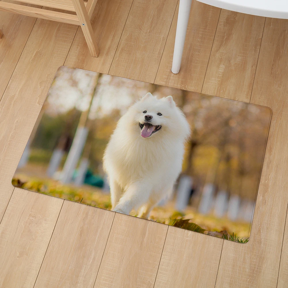 Симпатичный белый напольный коврик для домашних животных с принтом собаки 46*76 см