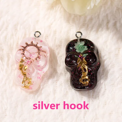 silver hook 8 шт/партия 29*19 мм смешанные цвета череп с кабошонами из сплава Botoes De Resina Cora плоские пластмассовые для украшения своими руками - Цвет: silver hook