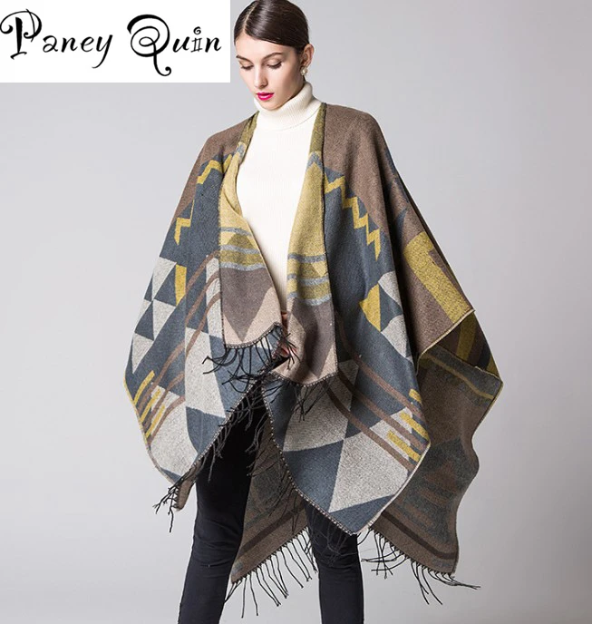 

tassel lengthened thickened cashmere winter shawls Oversized Poncho Sweater Cardigan Catwalk Street Knitted Cape Shawl Women