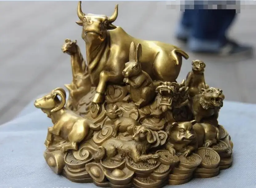 6 латунных Медь фэн-шуй монеты для денег богатства зла двенадцать Зодиак