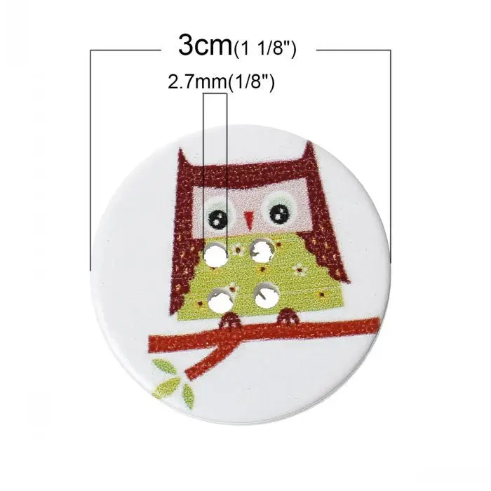 pop Wood Painting Sewing Buttons Scrapbooking Round 4 Holes Mixed Color Owl Halloween Pattern 3cm Dia 50PCs | Дом и сад