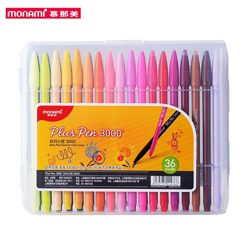 Ручка гелевая Monami Plus 3000 Акварельная 12/24/36 цветов кончик из волокна 0 3 мм для школы