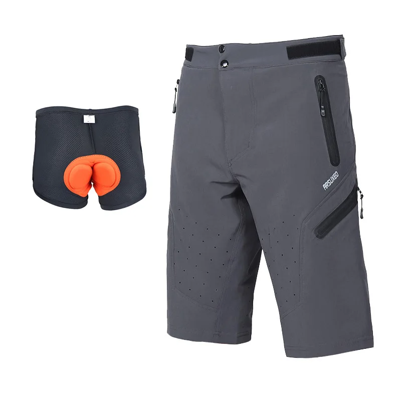 gray withpad EUsize ARSUXEO мужские уличные спортивные велосипедные шорты для бега горный велосипед MTB шорты водонепроницаемые с дополнительной подкладкой нижнее белье - Цвет: gray withpad EUsize