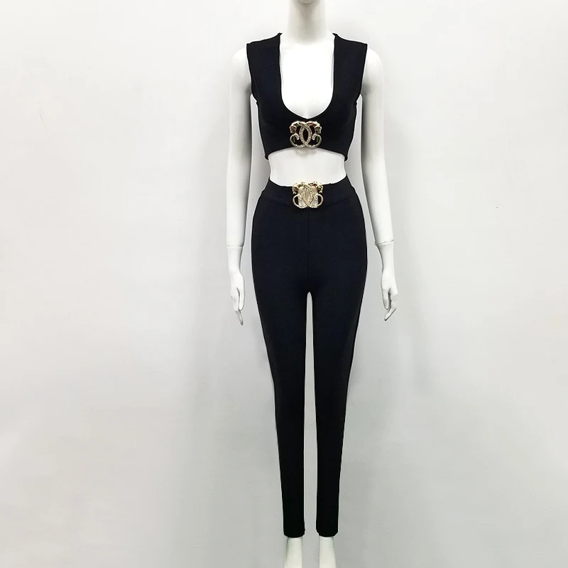 Высококачественный черный телесный комплект знаменитостей из 2 предметов