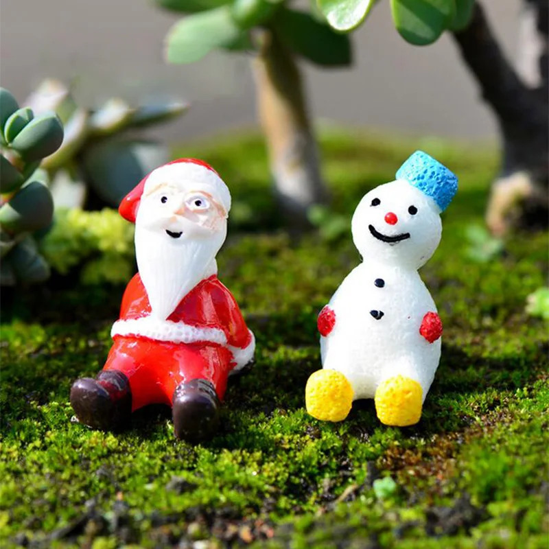 Kawaii Рождество Снеговик Сант Клаус дерево миниатюрный бонсай Статуэтка украшение