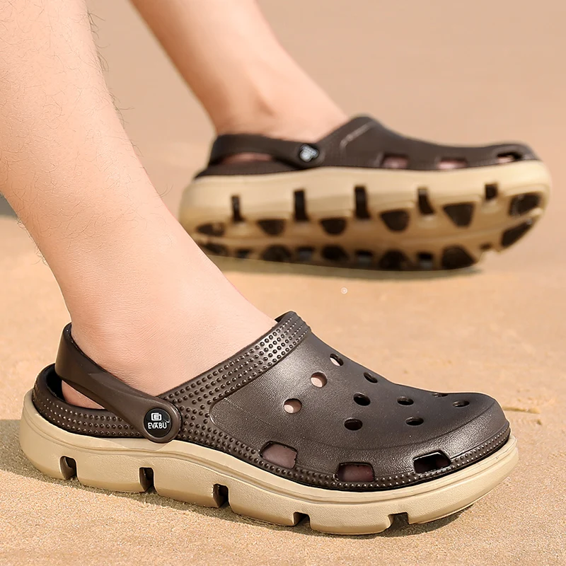 Роскошные сандалии-сабо; удобные мужские уличные сандалии; Летняя обувь на плоской подошве комфортная Мужская обувь для ванной