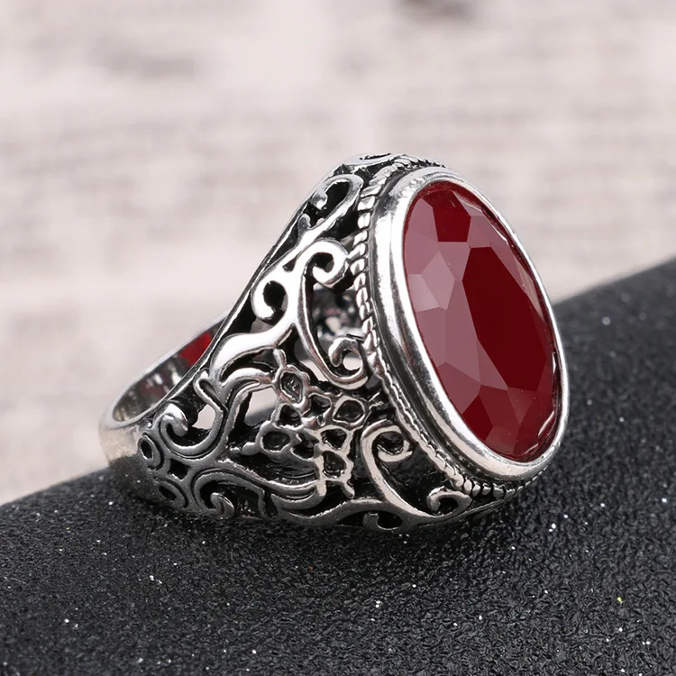 Red Лучшая цена новые модные кольца для мужчин с камнем античное серебряное покрытие кольцо для вечерние винтажные кольца, бижутерия 31057 - Цвет основного камня: Red