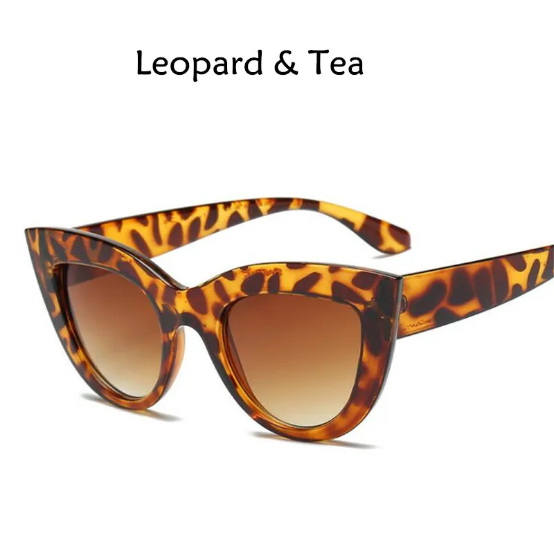 Retro Thick Frame Cat Eye Sunglasses Women Ladies Fashion Brand Designer Mirror Lens Cateye Sun Glasses For Female - Lenses Color: Ltea