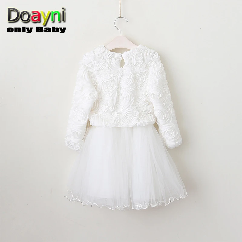 Детское свадебное платье с круглым вырезом Doayni розовое и белое Сетчатое в стиле