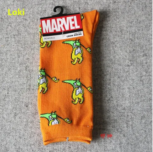 loki Для мужчин носки мультфильм Железный человек Капитан Америка носки до колен комиксов Marvel Человек-паук Халк, Тор противоскользящие Повседневное экипажа носки - Цвет: loki