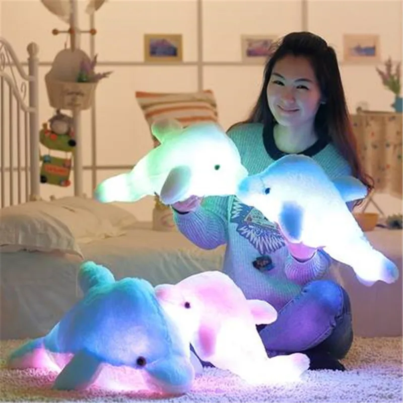 

45cm Luminous Plush Stuffed Flashing Colorful Dolphin Doll Toy Cushion Pillow With LED Light Inside For Party Birthday Gift