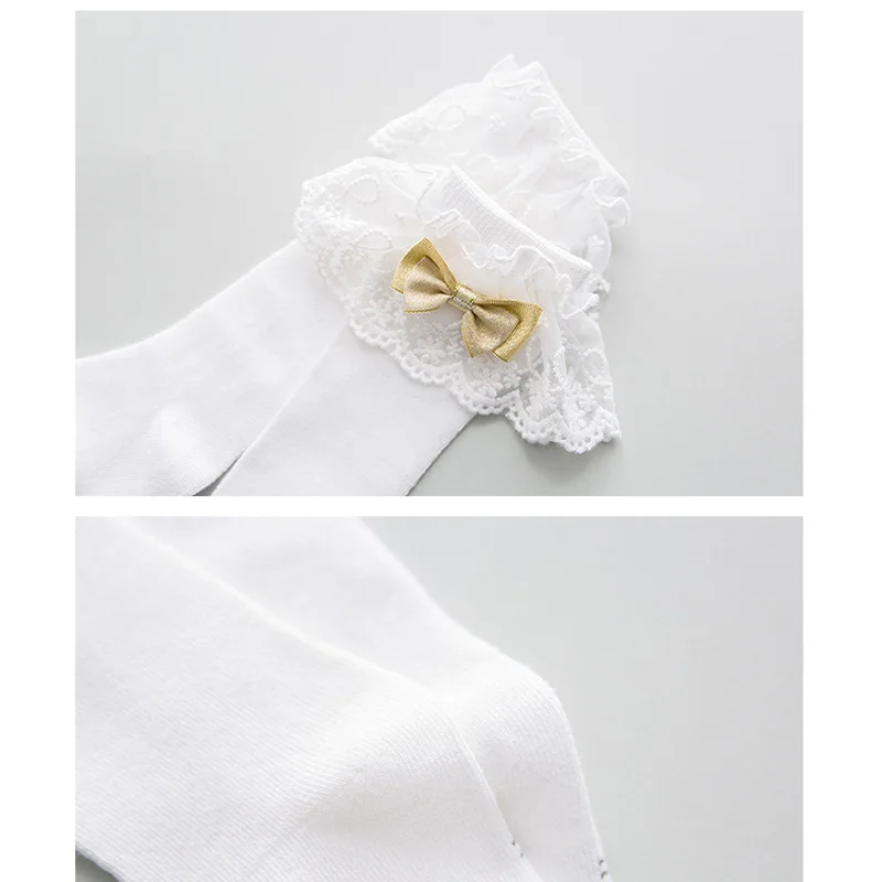 Хлопковые гольфы для девочек Цвет белый количество кружева длинные носки