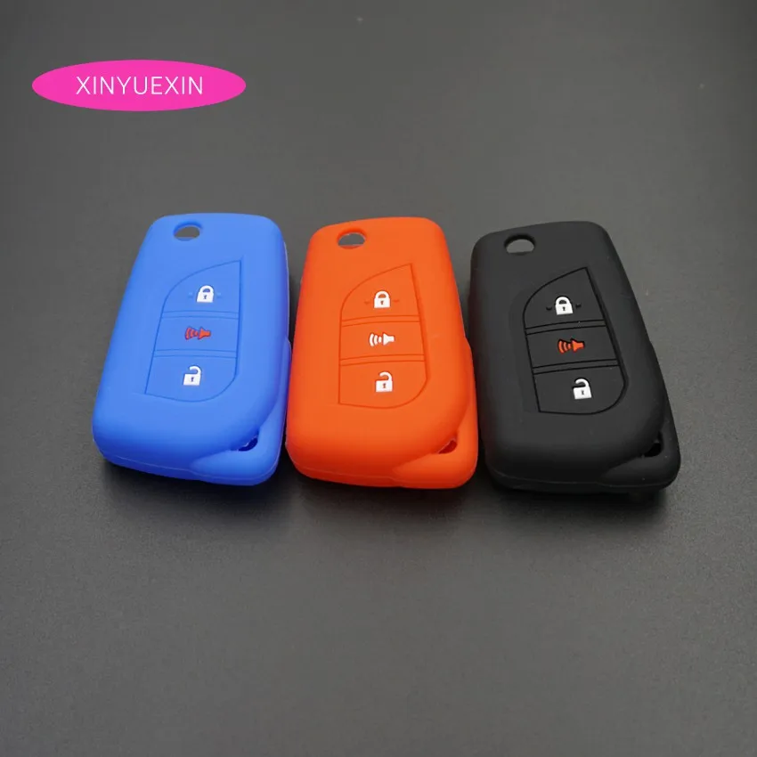 Xinyuexin For Toyota Avensis Corolla Prius Camry Vitz 3 Buttons Silicone Car Key Case Fob Cover FLip Remote Styling | Автомобили и