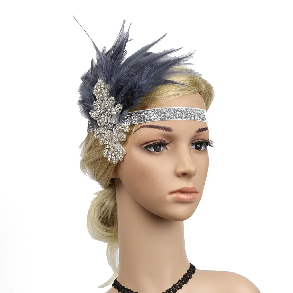 2019 Feather Flapper Headband Elegant Ladies Great Gatsby Headdress Vintage Prom Retro Da Pena |