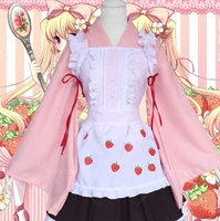 japanese anime women dresses candy maid pink strawberry uniform princess lolita dress cosplay costume one size