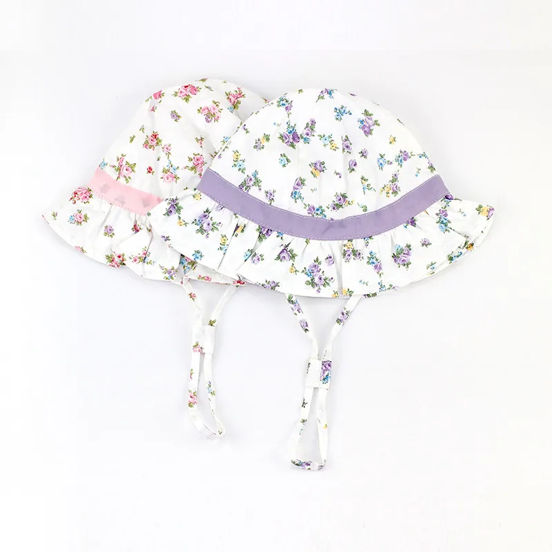 baby &amp kids girls summer floral print cute bow cotton casual sun hat bucket children fashion purple pnk ruffle play caps | Детская