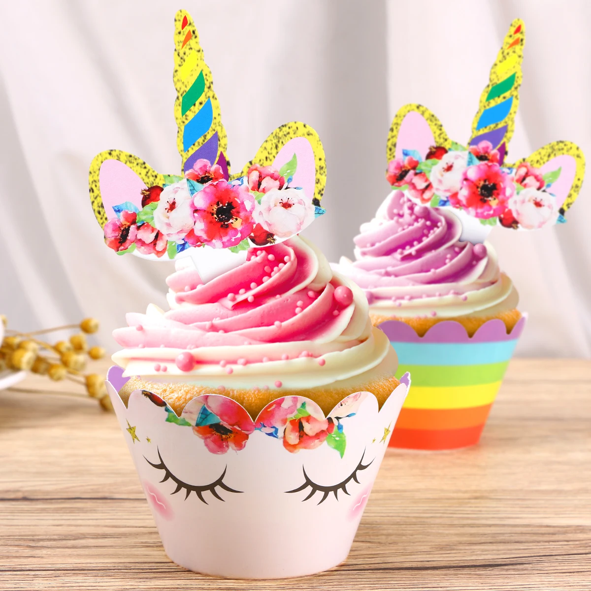 24 шт Единорог торт Топпер кекс топперы обертки набор Рог ресницы Радуга Блеск