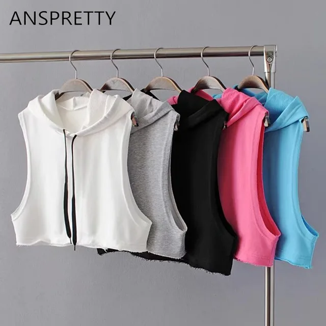 Anspretty одежда сексуальный худи укороченный женский без рукавов Короткая