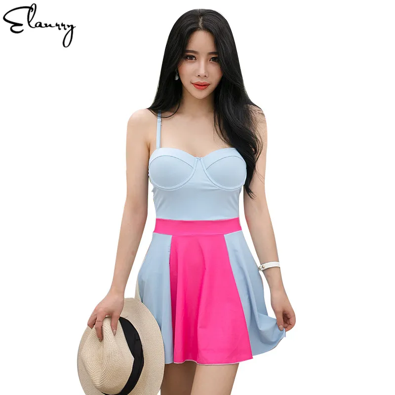 2018 Women One Piece Swimsuit Push Up Sexy Patchwork Swimming Skirt Ladies Beach Wear Monokini Maillot De Bain Femmale | Спорт и