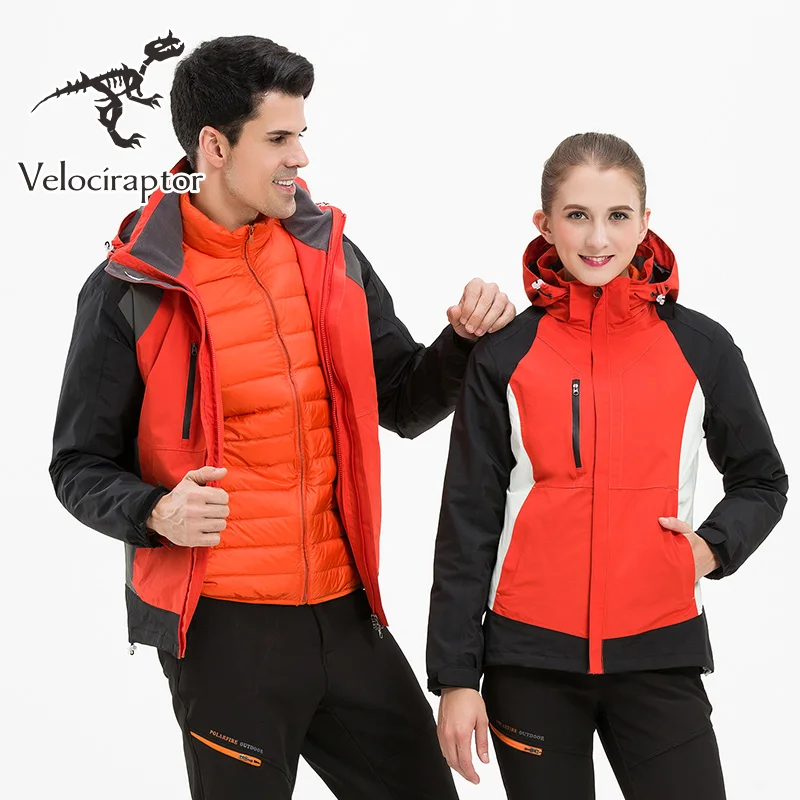 Men's Stand Collar Patchwork Down Lining Thick Waterproof Windproof Outdoor Hiking Jacket 2 Pieces Hat Liner Detachable | Мужская