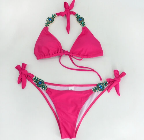 Sexy Women Brazilian swimsuit bikini set Green Yellow Summer Ladies Bandage Diamond Monokini Bathing Suit Swimwear Beachwear | Женская