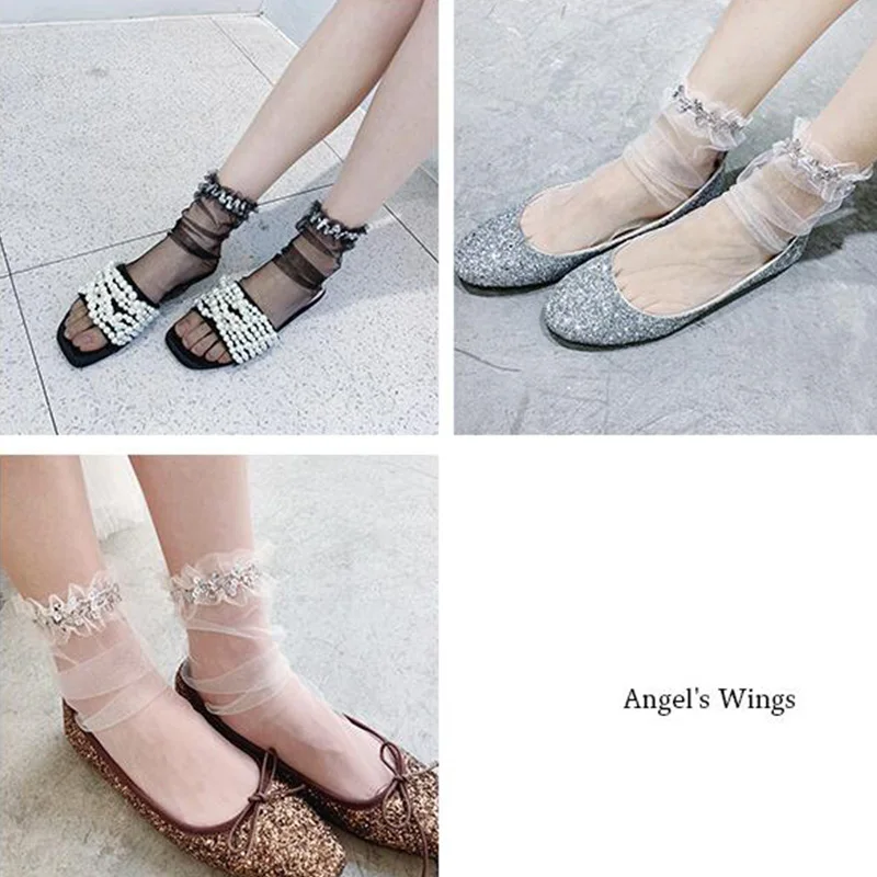 Носки женские блестящие с сетчатым ворсом | Женская одежда