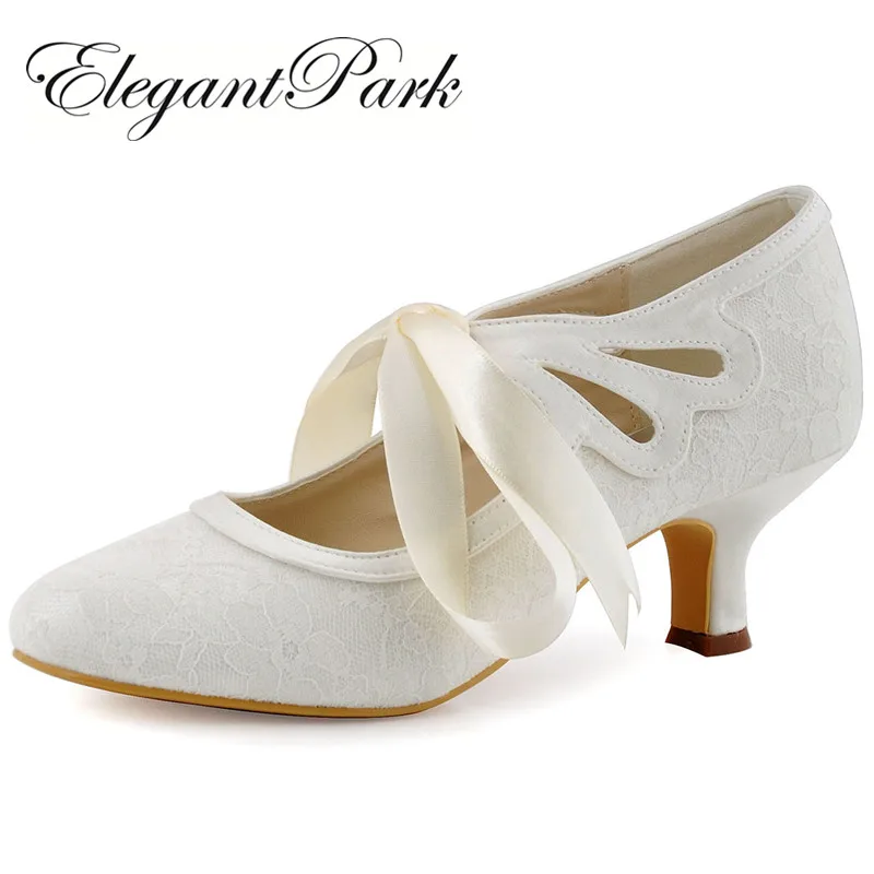 Женские свадебные туфли Цвет белый слоновой кости Туфли Мэри Джейн с закрытым