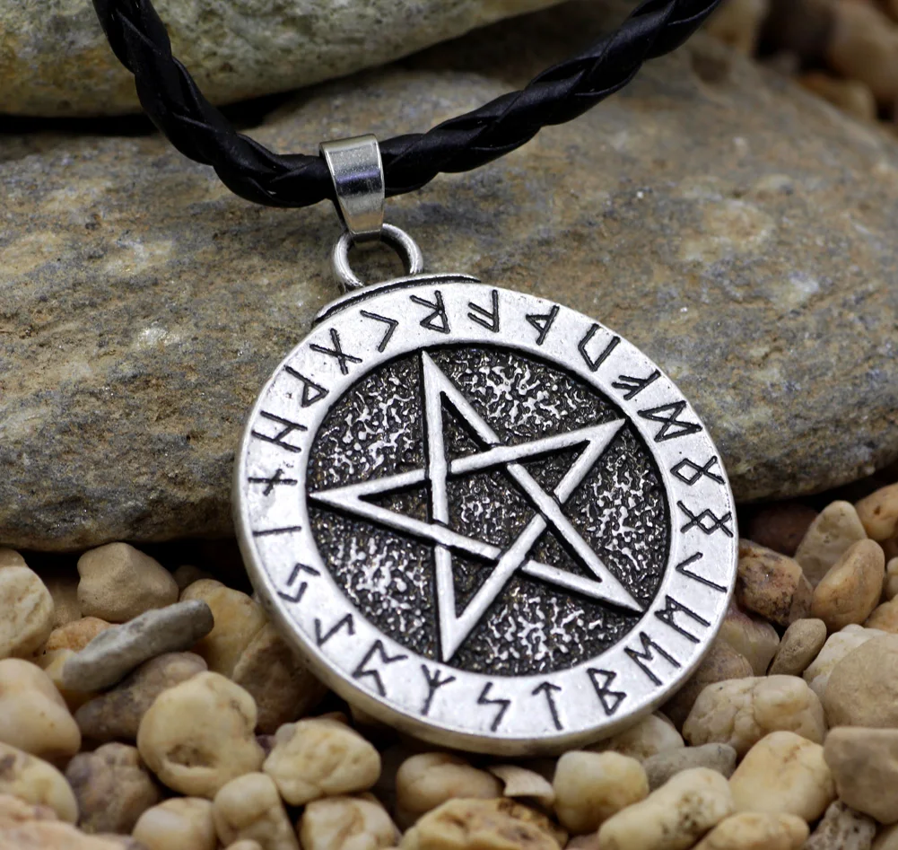 Скандинавский викингов большая РУНИЧЕСКАЯ пятиконечная Оловянная подвеска ~