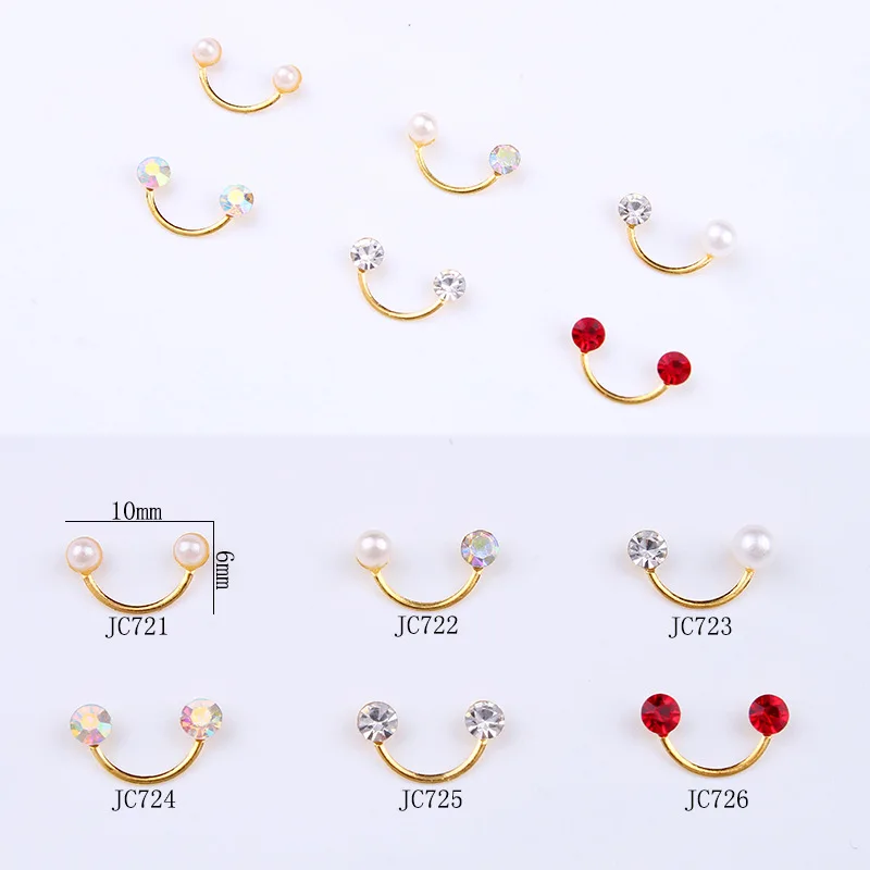 10Pcs 6 colors nail jewelry Japanese explosions rivet diamonds pearl smiley gold bars bent rods accessories | Красота и здоровье