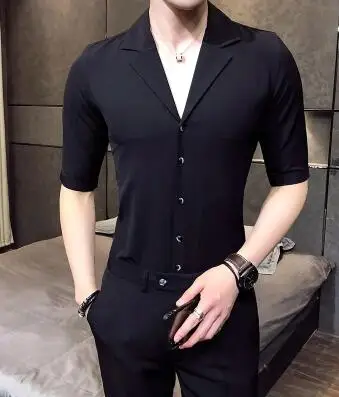 Черный 2 шт. комплект мужские рубашки и брюки Британский Стиль Camisa социальный Slim Fit рубашки мужская одежда синий Gomlek корейский Костюмы - Цвет: Черный