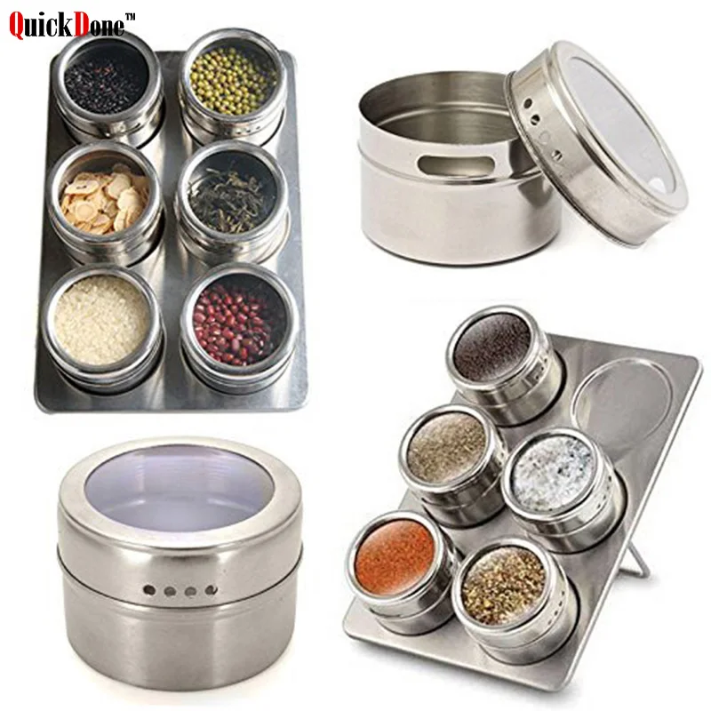 QuickDone 6 шт. Нержавеющая сталь Магнитная бутылочка для специй емкости хранения