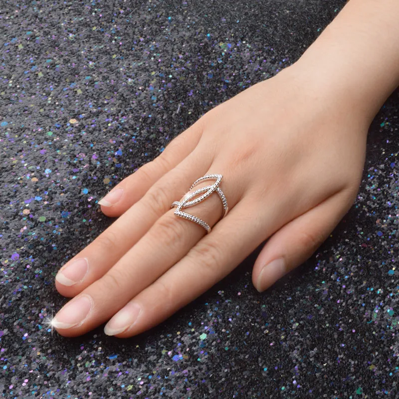 

Gorgeous High Quality 925 Sterling Silver Irregular Opening Finger Rings For Women Female Bright Cubic Zirconia Jewelry