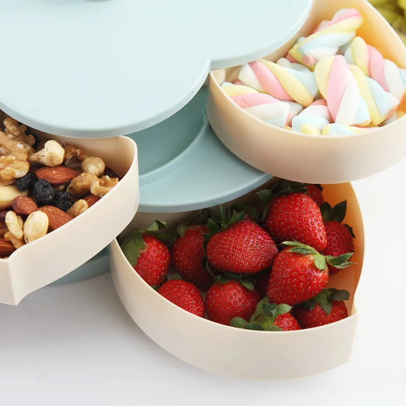 

Creative Quality 2-layer Petal Candy Box Nut Case Snack Storage Box Container Living Room Rotating Fruit Plate Desktop Organizer