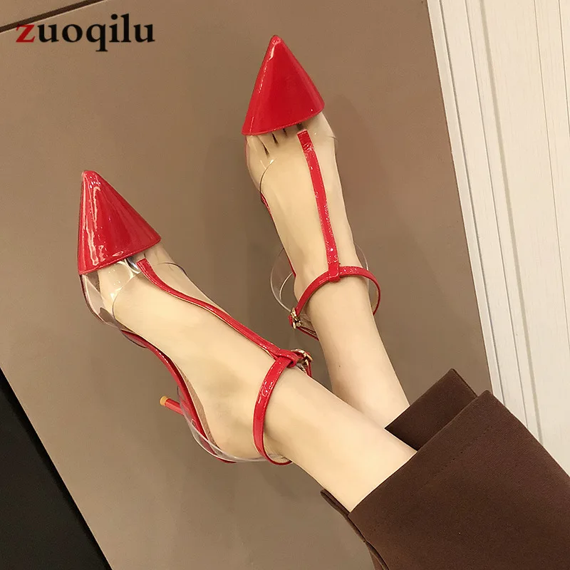 Пикантные прозрачные босоножки на высоком каблуке с Т образным ремешком женские