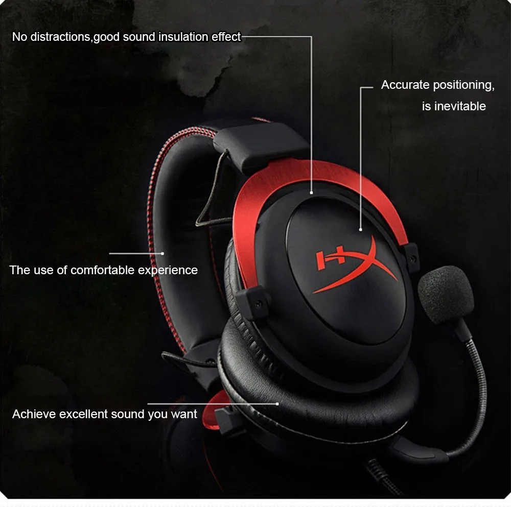 Наушники kingston HyperX Cloud II Hi-Fi 7,1 с объемным звуком, игровые наушники с микрофоном 3,5 мм для компьютера, мобильного телефона, наушники