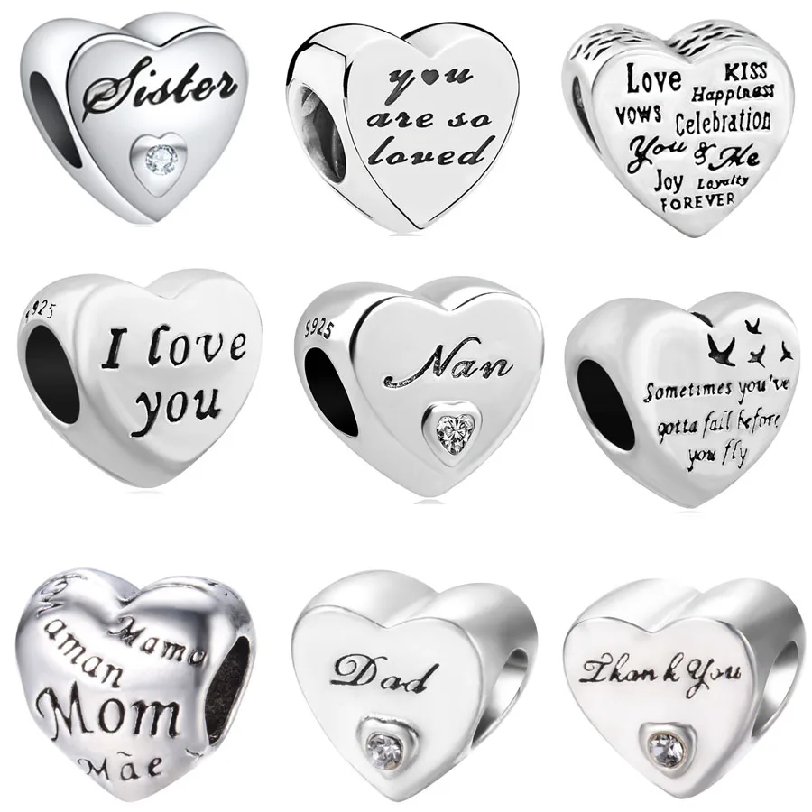 Европейский 1 шт. сердце я люблю тебя nan мама сестра папа Сделай Сам бисера fit pandora