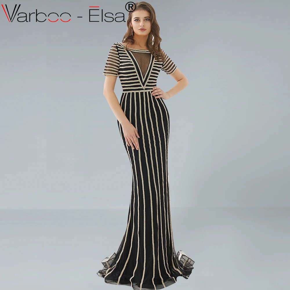 Роскошное блестящее черное вечернее платье VARBOO_ELSA из тюля с коротким рукавом