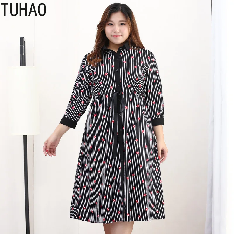 Женское длинное офисное платье TUHAO элегантное в полоску размера плюс 10XL 8XL 6XL