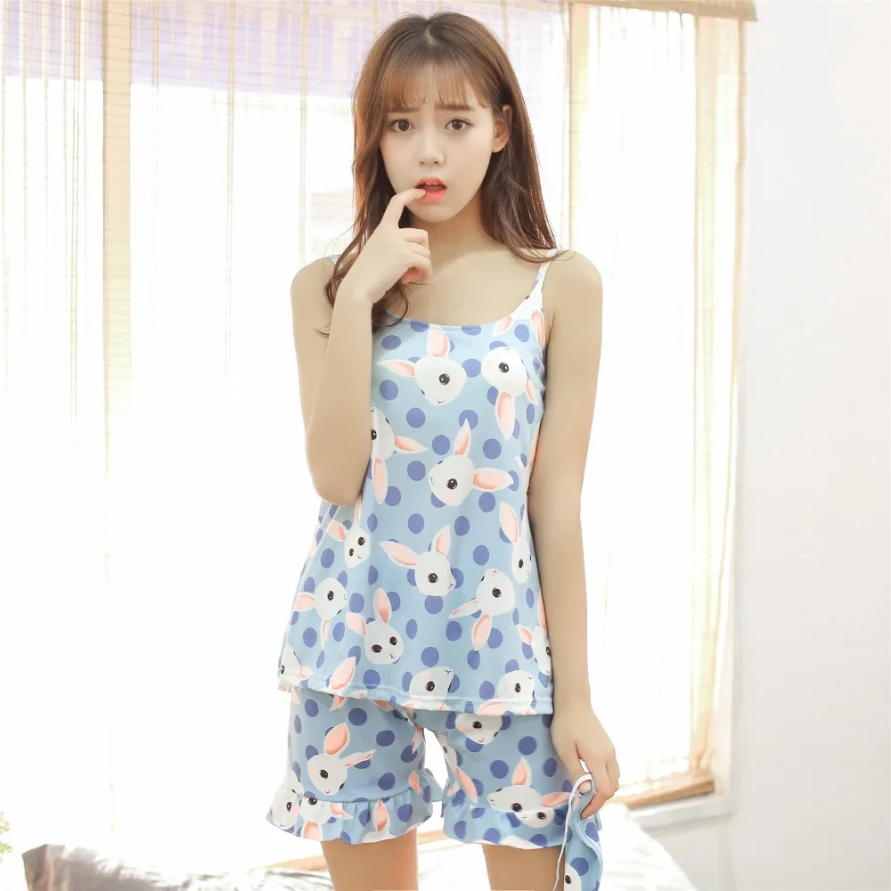 Foply Для женщин пижамный комплект с принтом Satin Pajama Set 2018 О образным вырезом