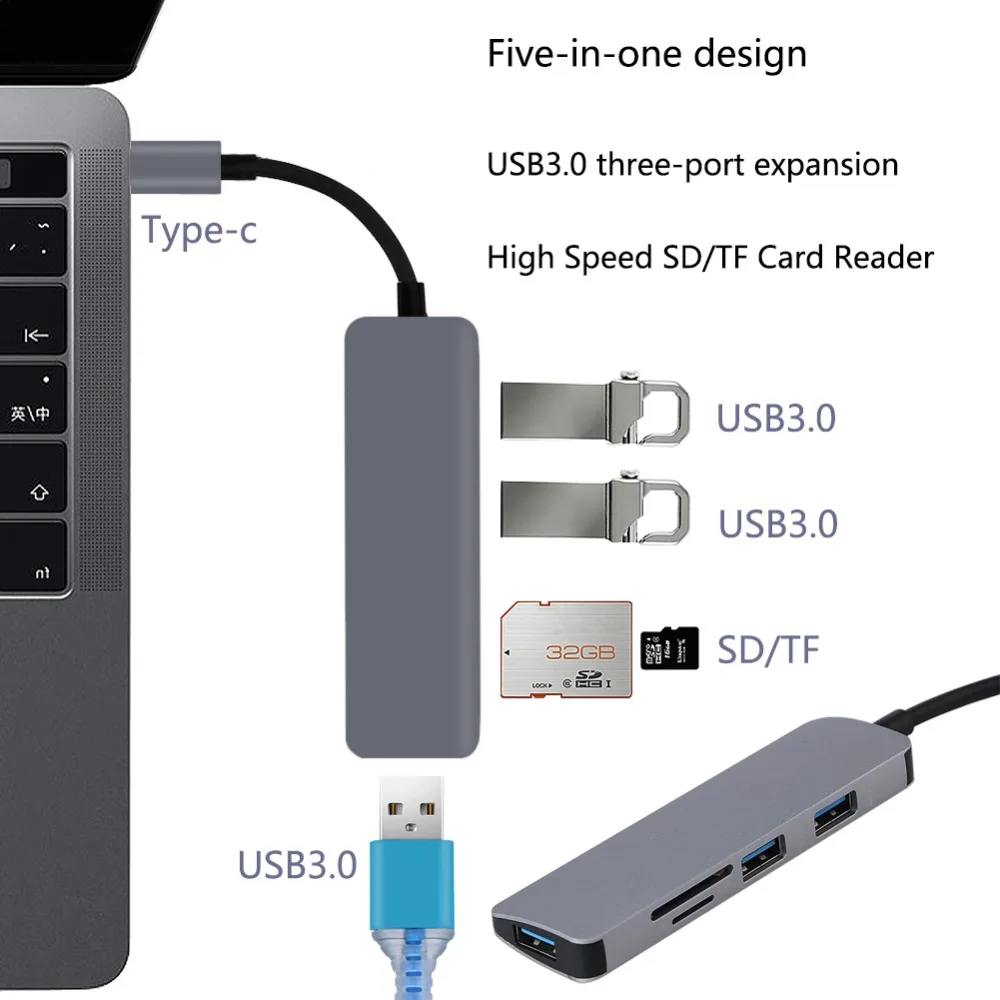 USB C адаптер Алюминиевый 3 0 концентратор порта Тип 1 сплиттер с SD/TF для MacBook Pro Samsung