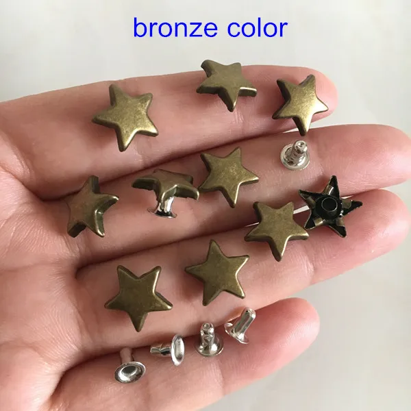bronze color Золото, серебро, бронза, черная звезда металлическая запонка заклепка 12 мм для кожаных поделок, джинсовая пуговица, украшения в стиле панк, 170 набор - Цвет: bronze color