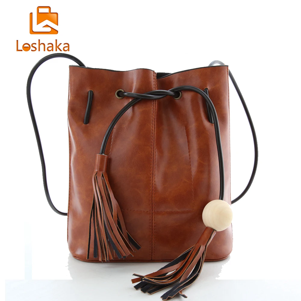 Loshaka кисточкой ведро для женщин курьерские Сумки Слинг Сумка строка повседневное