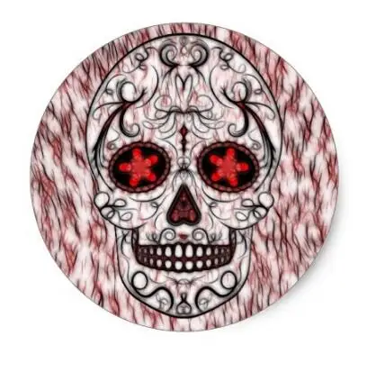 

1.5inch Day of the Dead Sugar Skull - Red & Black Fractal Classic Round Sticker