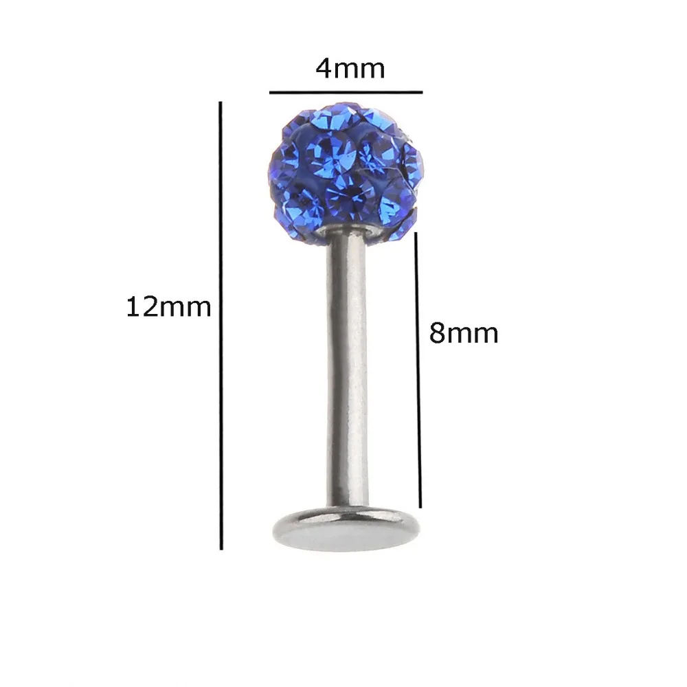 4 мм CZ Хрустальный шар губная серьга-гвоздик кольцо Бар пирсинг Подарок 1 2x8 диско