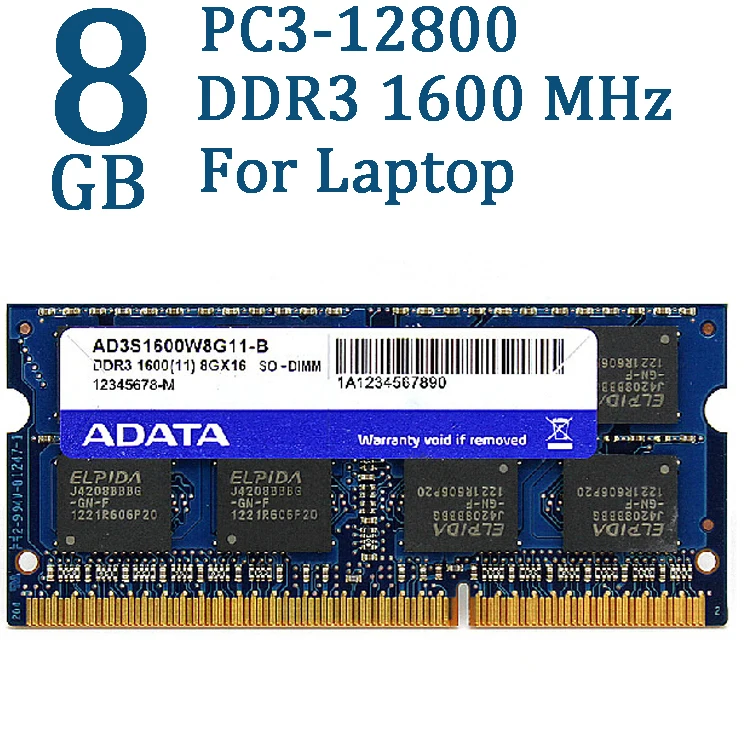 Память для ноутбука ADATA DDR3 DDR3L 2 ГБ 4 8 1600 МГц SO DIMM 204 pin 1333 Lenovo ThinkPad HP 1 5 В|204 pin|8gb 1600mhzlaptop